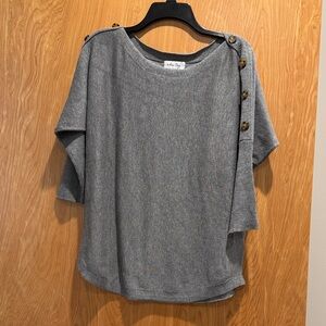 Melissa Paige Gray Button-Shoulder Boatneck Pullover